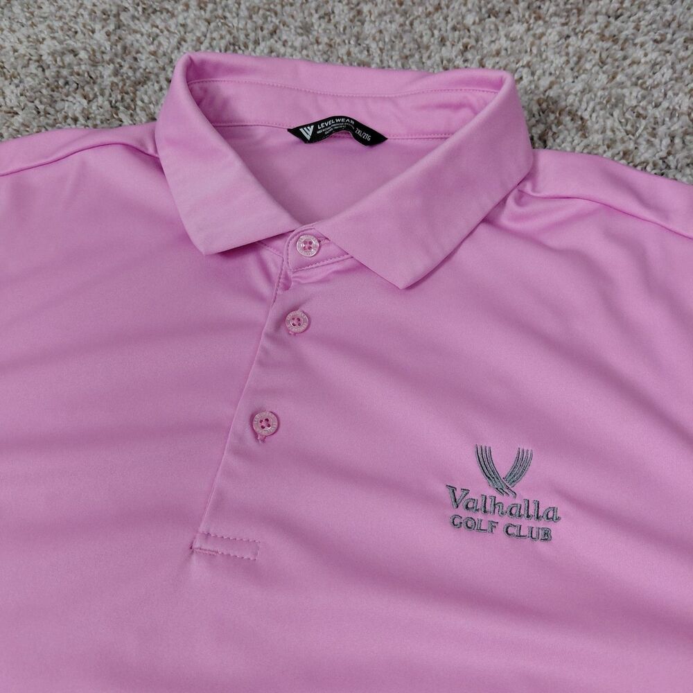 Levelwear Valhalla Golf Club Polo Shirt Mens 2XL XXL Pink Performance S/S
